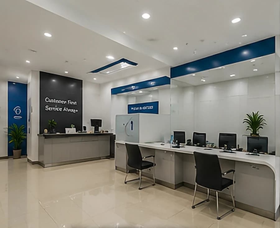 The customer-facing counter inside a branch office