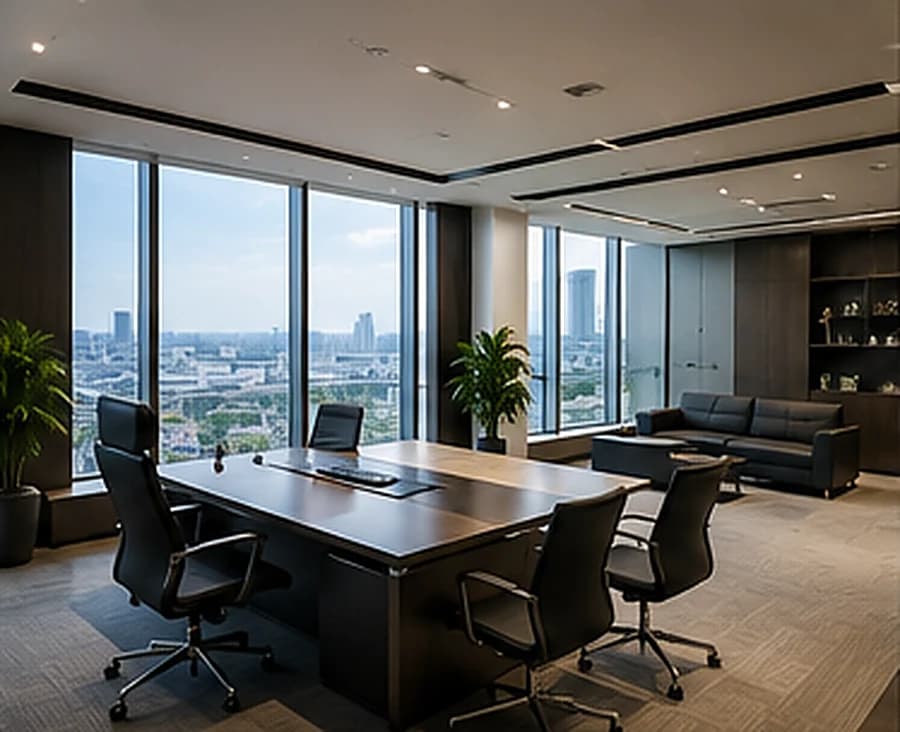 A boardroom and executive seating area on an upper floor of a head office